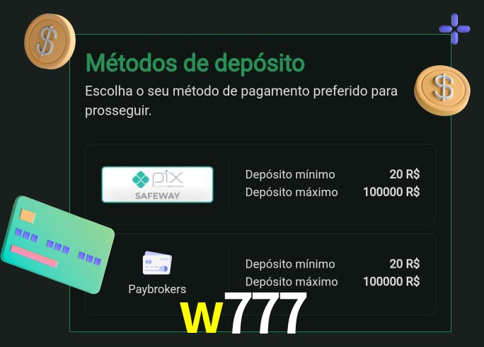O cassino w777 oferece uma grande variedade de métodos de pagamento